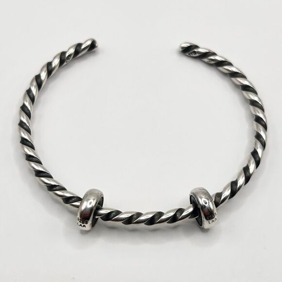TROLLBEADS Twisted Bangle Bracelet w Two Stoppers Sz XXS LAA 925S NEW w TB Pouch - Picture 3 of 7
